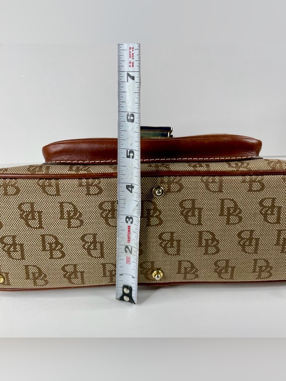 Dooney & Bourke Tan Logo Satchel with Brown Leather Accents - Picture 11 of 11